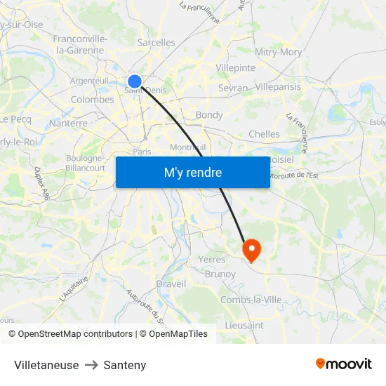Villetaneuse to Santeny map