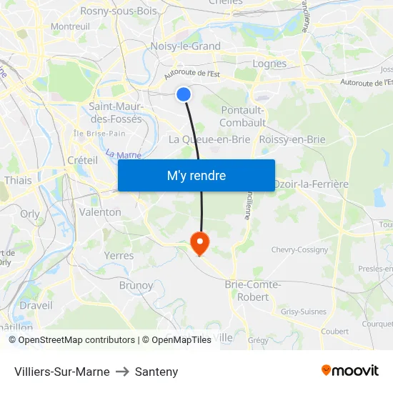 Villiers-Sur-Marne to Santeny map