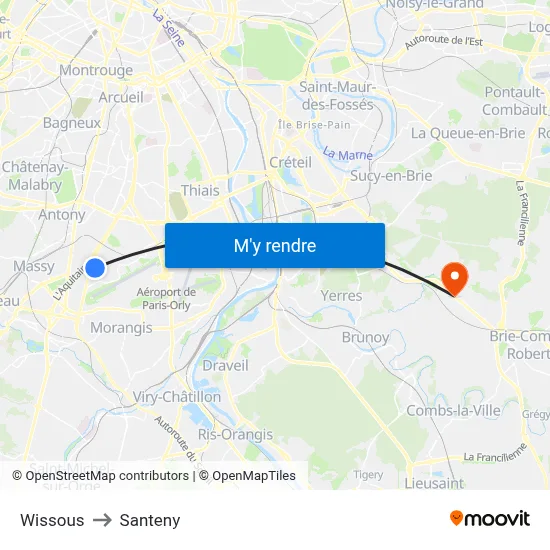 Wissous to Santeny map