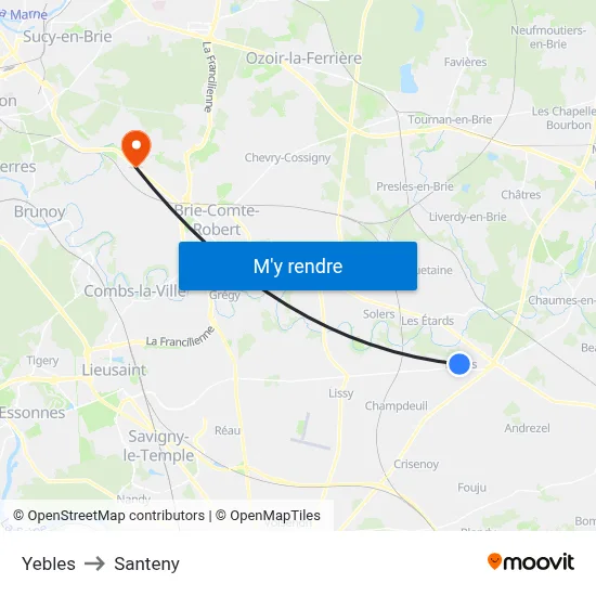 Yebles to Santeny map