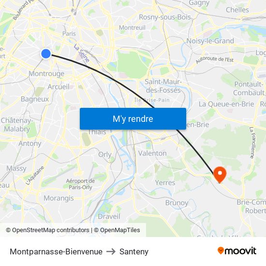 Montparnasse-Bienvenue to Santeny map