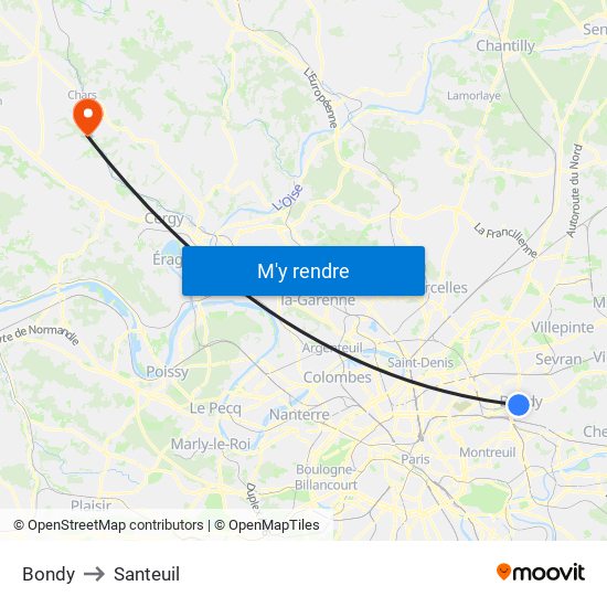 Bondy to Santeuil map