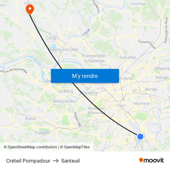 Créteil Pompadour to Santeuil map