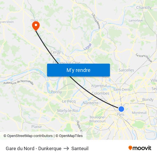 Gare du Nord - Dunkerque to Santeuil map
