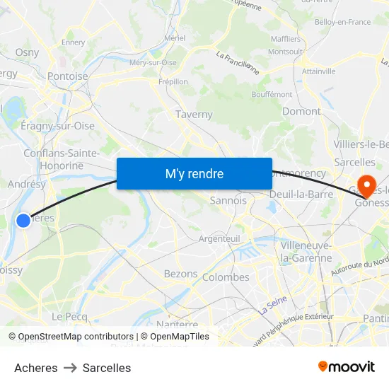 Acheres to Sarcelles map