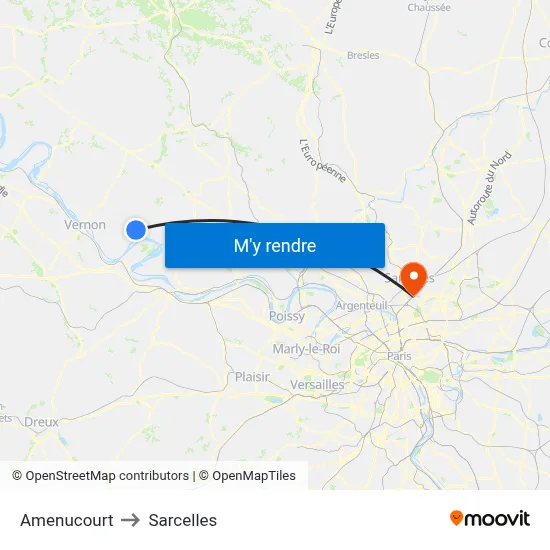 Amenucourt to Sarcelles map