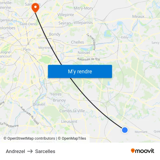 Andrezel to Sarcelles map