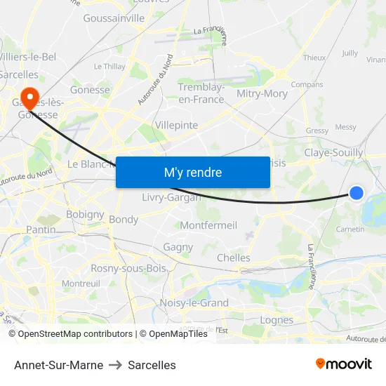 Annet-Sur-Marne to Sarcelles map