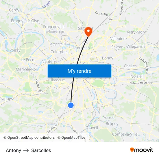 Antony to Sarcelles map