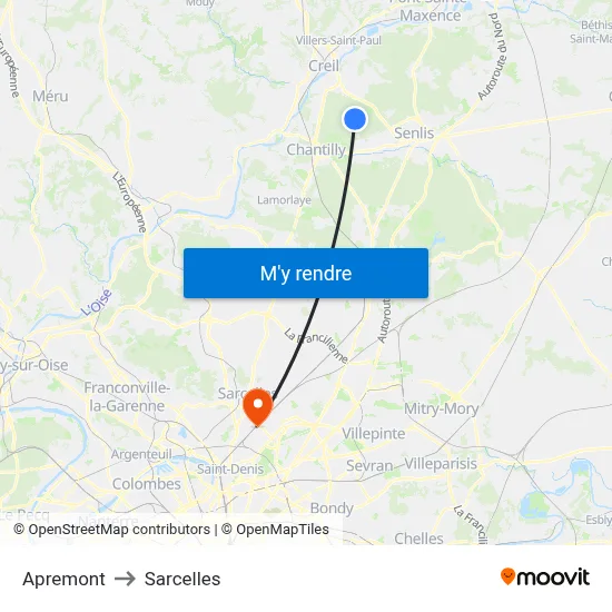 Apremont to Sarcelles map