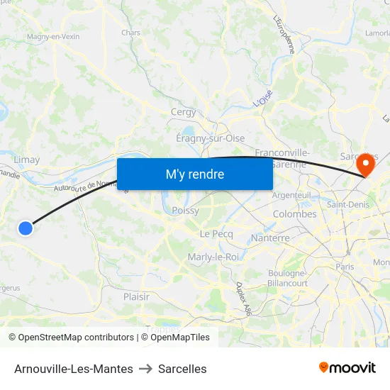 Arnouville-Les-Mantes to Sarcelles map