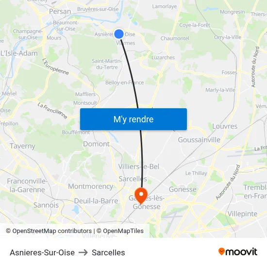 Asnieres-Sur-Oise to Sarcelles map