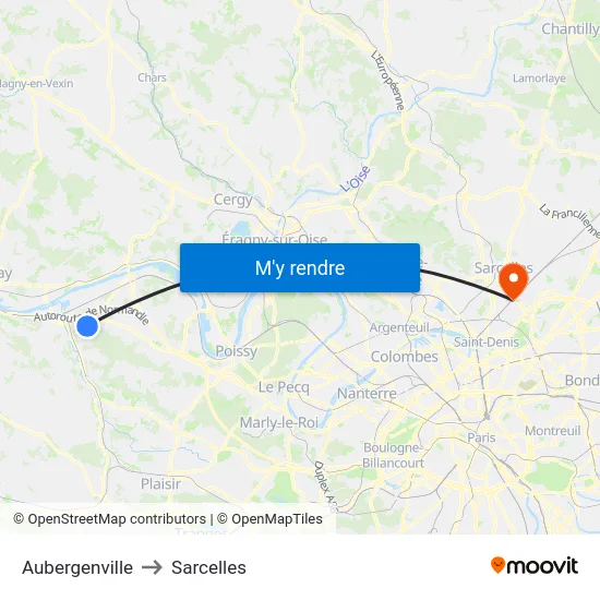 Aubergenville to Sarcelles map