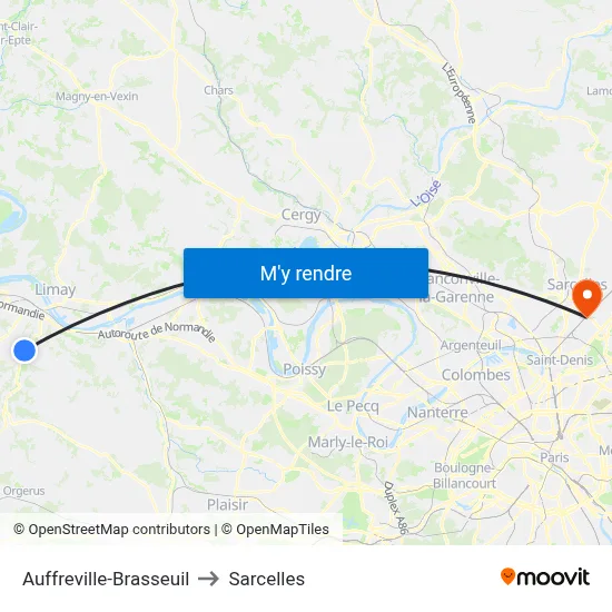 Auffreville-Brasseuil to Sarcelles map
