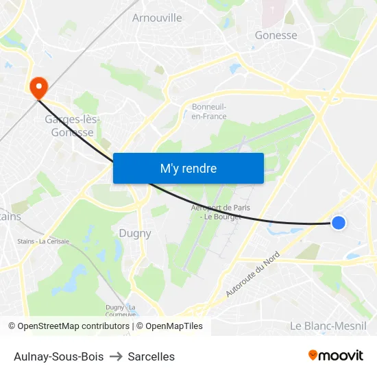 Aulnay-Sous-Bois to Sarcelles map