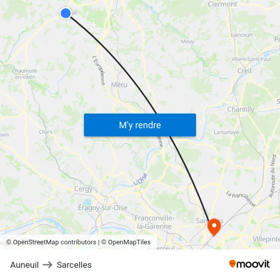 Auneuil to Sarcelles map