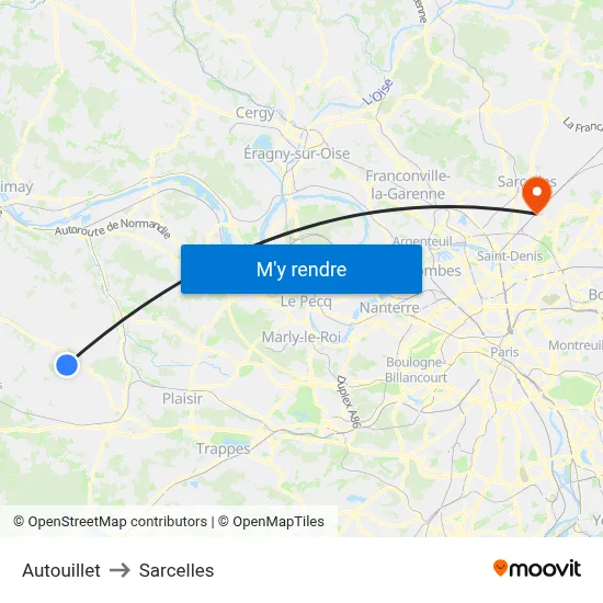 Autouillet to Sarcelles map