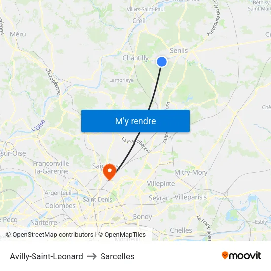 Avilly-Saint-Leonard to Sarcelles map