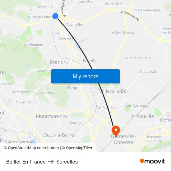 Baillet-En-France to Sarcelles map