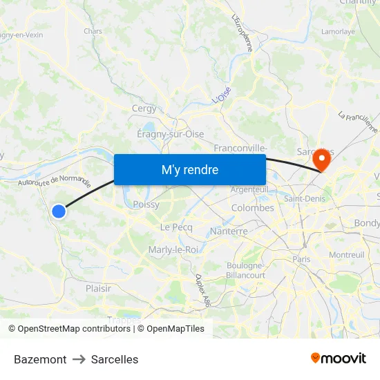 Bazemont to Sarcelles map