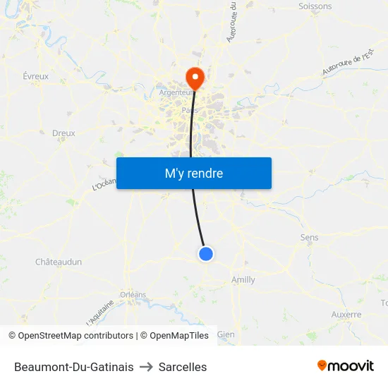 Beaumont-Du-Gatinais to Sarcelles map