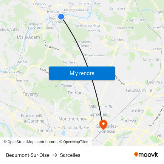 Beaumont-Sur-Oise to Sarcelles map