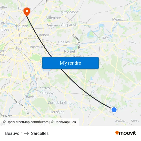 Beauvoir to Sarcelles map