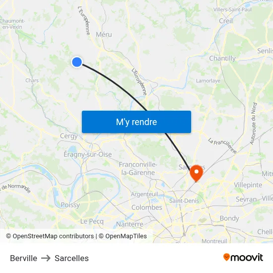 Berville to Sarcelles map