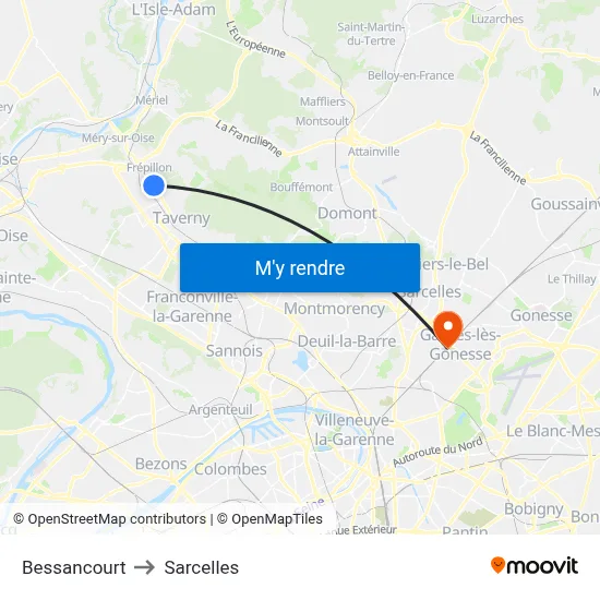 Bessancourt to Sarcelles map