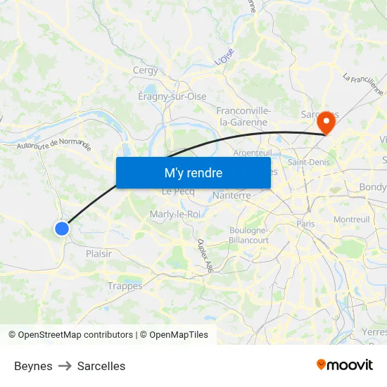 Beynes to Sarcelles map