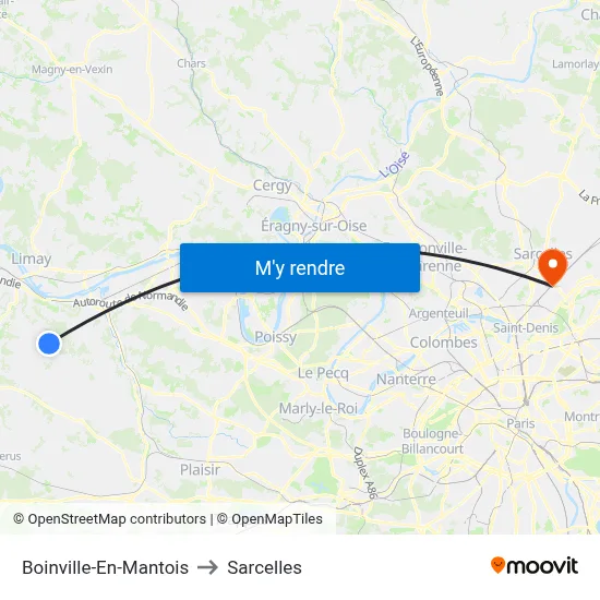 Boinville-En-Mantois to Sarcelles map