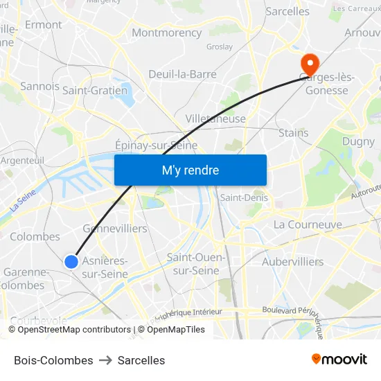 Bois-Colombes to Sarcelles map