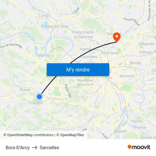 Bois-D'Arcy to Sarcelles map