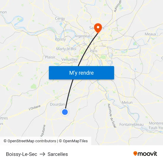 Boissy-Le-Sec to Sarcelles map