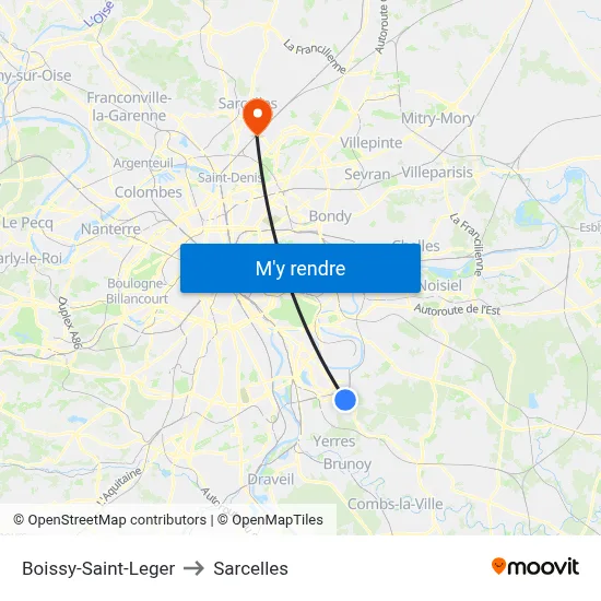 Boissy-Saint-Leger to Sarcelles map
