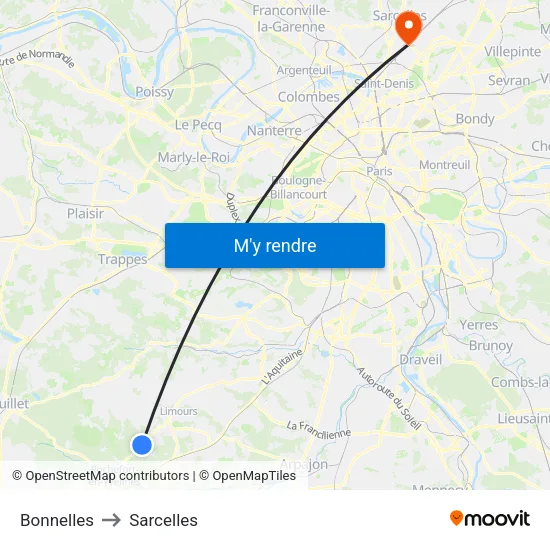Bonnelles to Sarcelles map