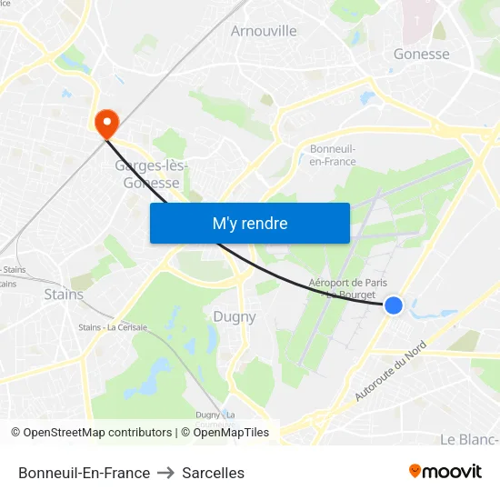 Bonneuil-En-France to Sarcelles map