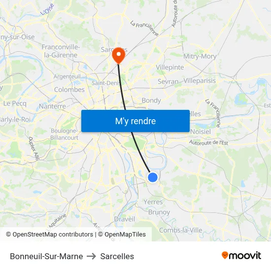 Bonneuil-Sur-Marne to Sarcelles map