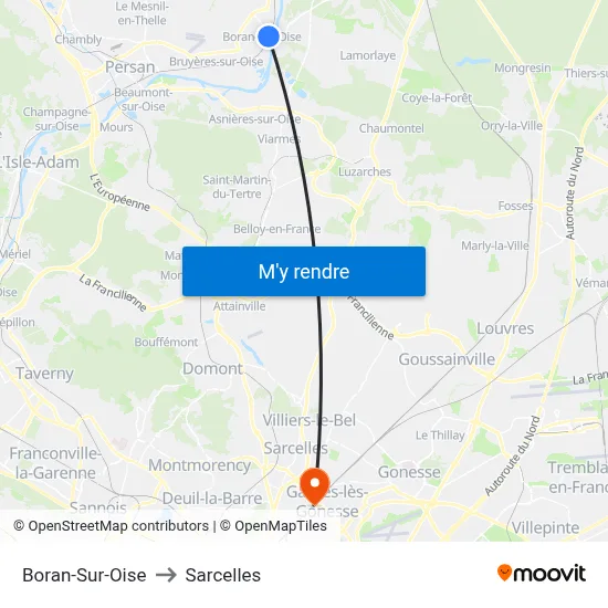 Boran-Sur-Oise to Sarcelles map