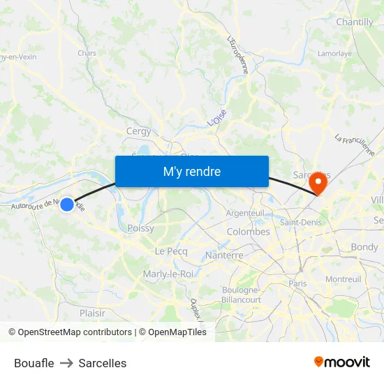 Bouafle to Sarcelles map