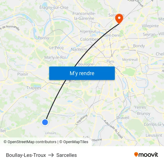 Boullay-Les-Troux to Sarcelles map