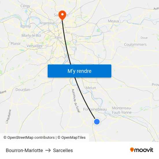 Bourron-Marlotte to Sarcelles map