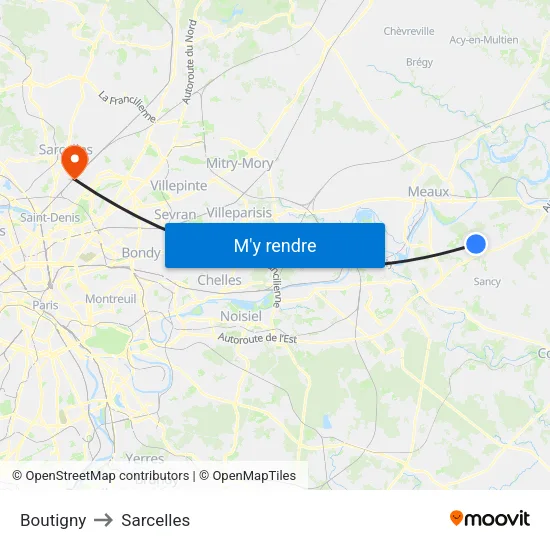 Boutigny to Sarcelles map