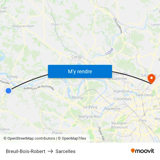 Breuil-Bois-Robert to Sarcelles map