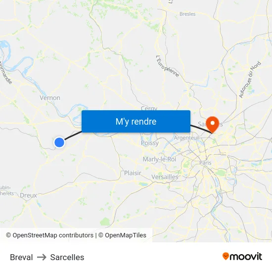 Breval to Sarcelles map