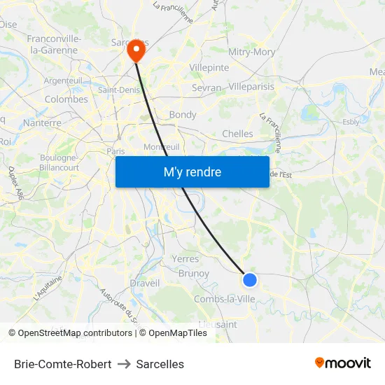 Brie-Comte-Robert to Sarcelles map