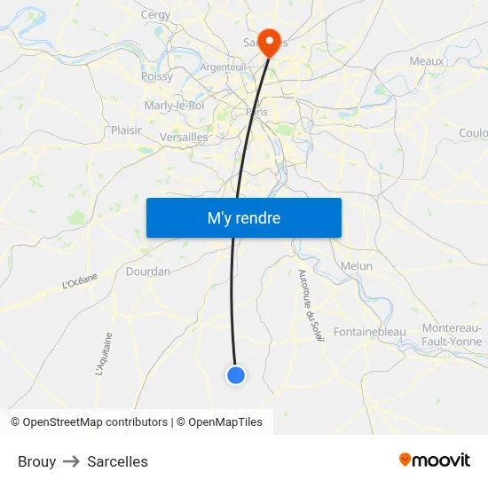 Brouy to Sarcelles map