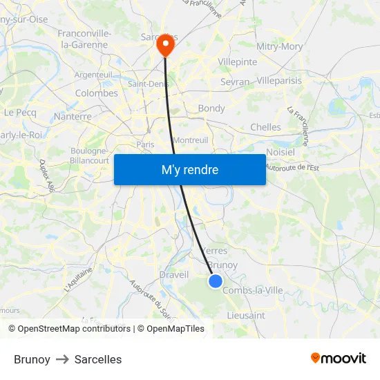 Brunoy to Sarcelles map