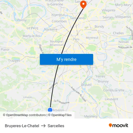 Bruyeres-Le-Chatel to Sarcelles map