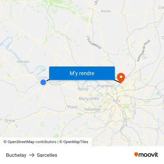Buchelay to Sarcelles map